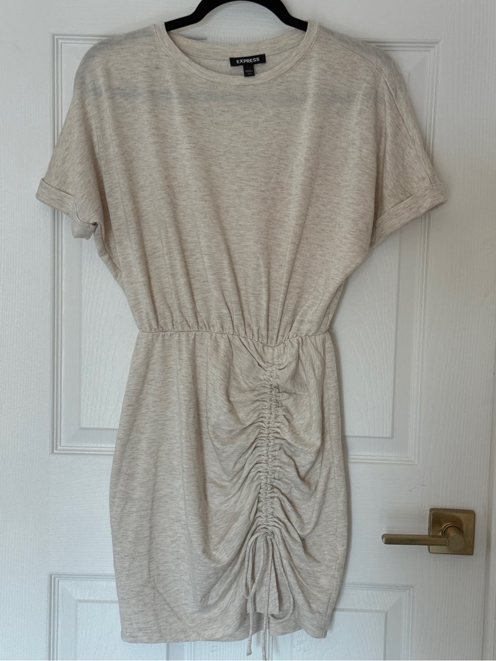Express Ruched Drawstring Mini T-Shirt Dress, XS